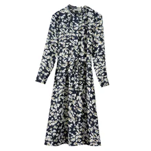 

100% Natural Silk Thin Summer Dress Women Linen 2022 Prairie Chic Mid-Calf Spring Long Sleeve Korean Fashion Clothing Women