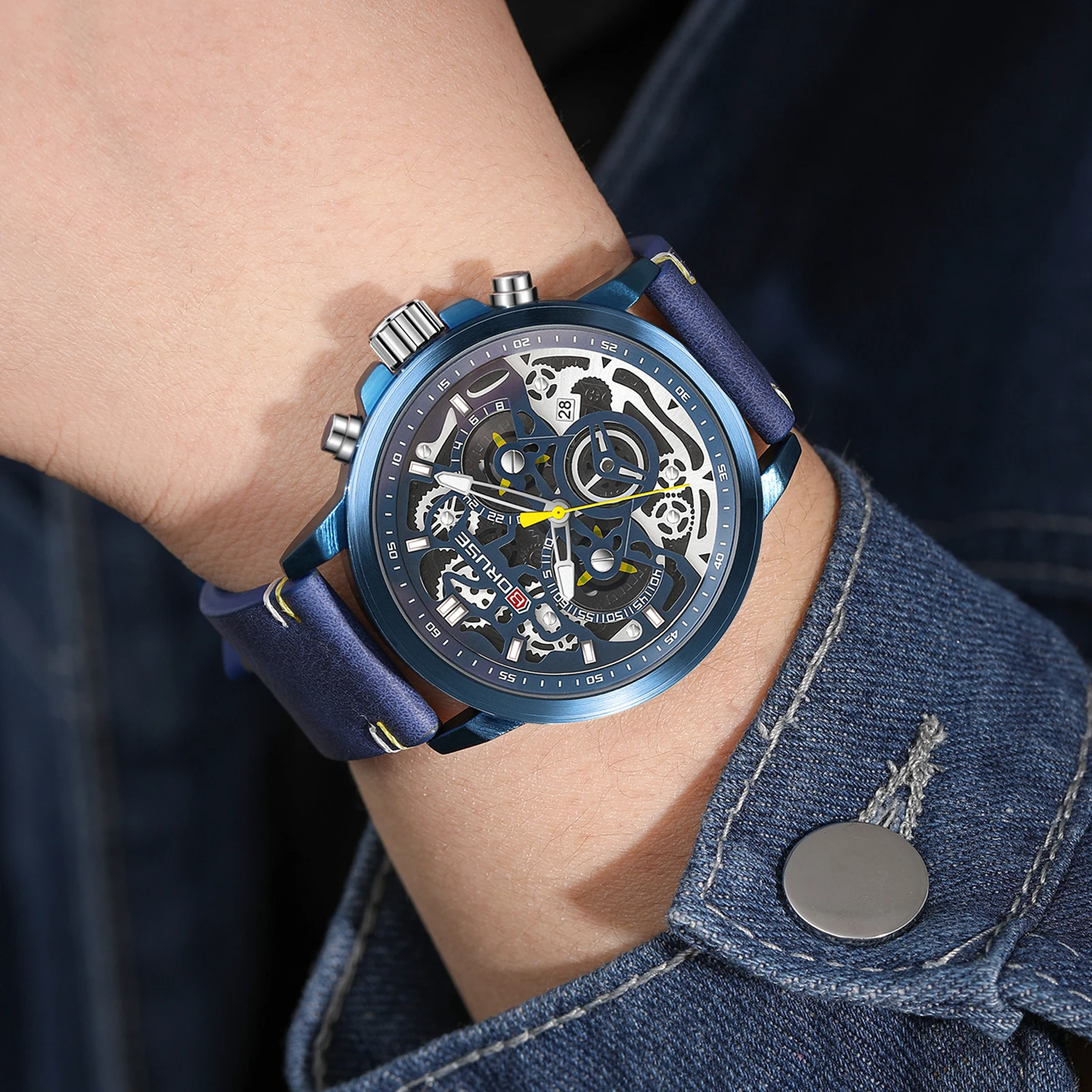 BORUSE Men Business Quartz Watches Luxury Watch Stainless Steel Waterproof Sports Leather Watch Luminous Clock Relogio Masculino