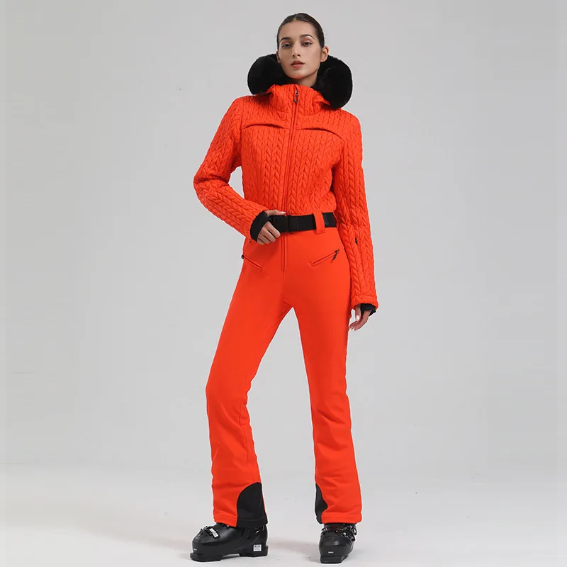 Ski Wear GSOU SNOW One-Piece Ski Suit Thickened Thermal Overalls Snowboard Jacket Jumpsuits Slim Fitting Ski Set Wind Proof Waterproof
