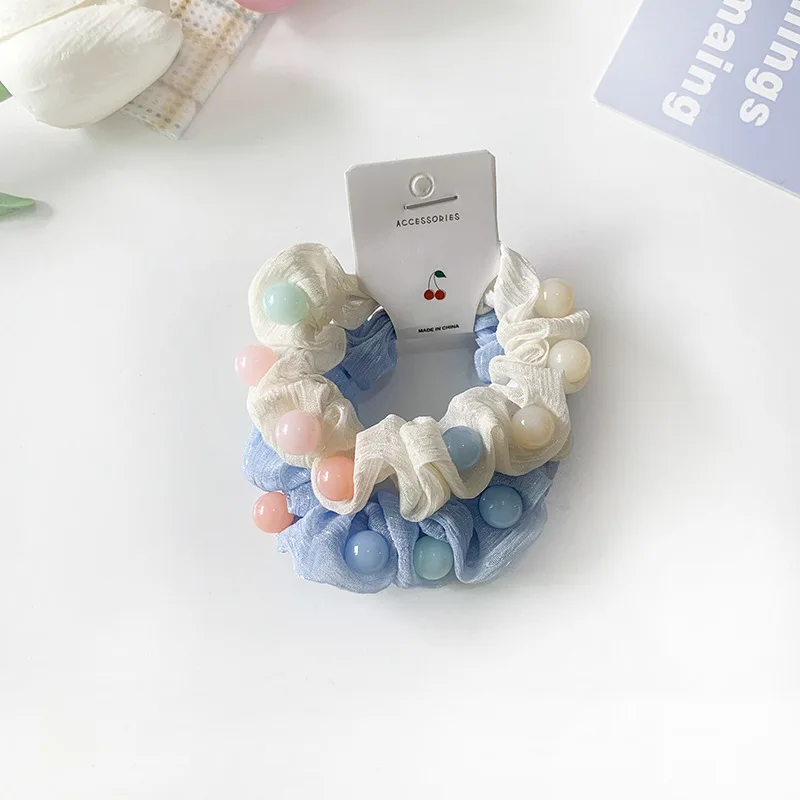 10 Stück/Set Kinder-Haaraccessoires Perlen Netz-Haarspangen Elastisches Haarband Kleines Kopfseil Bonbonfarben Kreisförmiger Kopfschmuck Mädchen-Haarschmuck – Detail 9
