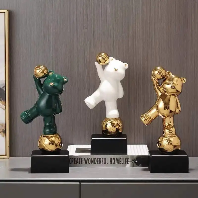 

Creative ceramic ornaments Home accessories Creative cute bear football TV cabinet wine cabinet porch animal statue ornaments