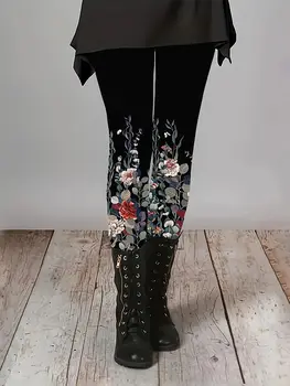 Leggings da donna Pantaloni da esterno stampati in 3D con motivo floreale vintage Nuovo elastico in vita Autunno Inverno Festival Streetwear