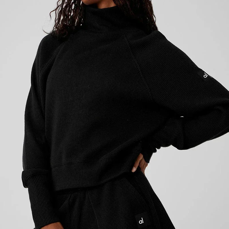 Goddess Yoga Weekend Escape Jogger Set Waffle Mock Neck Long Sleeve Solid Color Casual Fashion Shirt yoga set sportswear set sports set