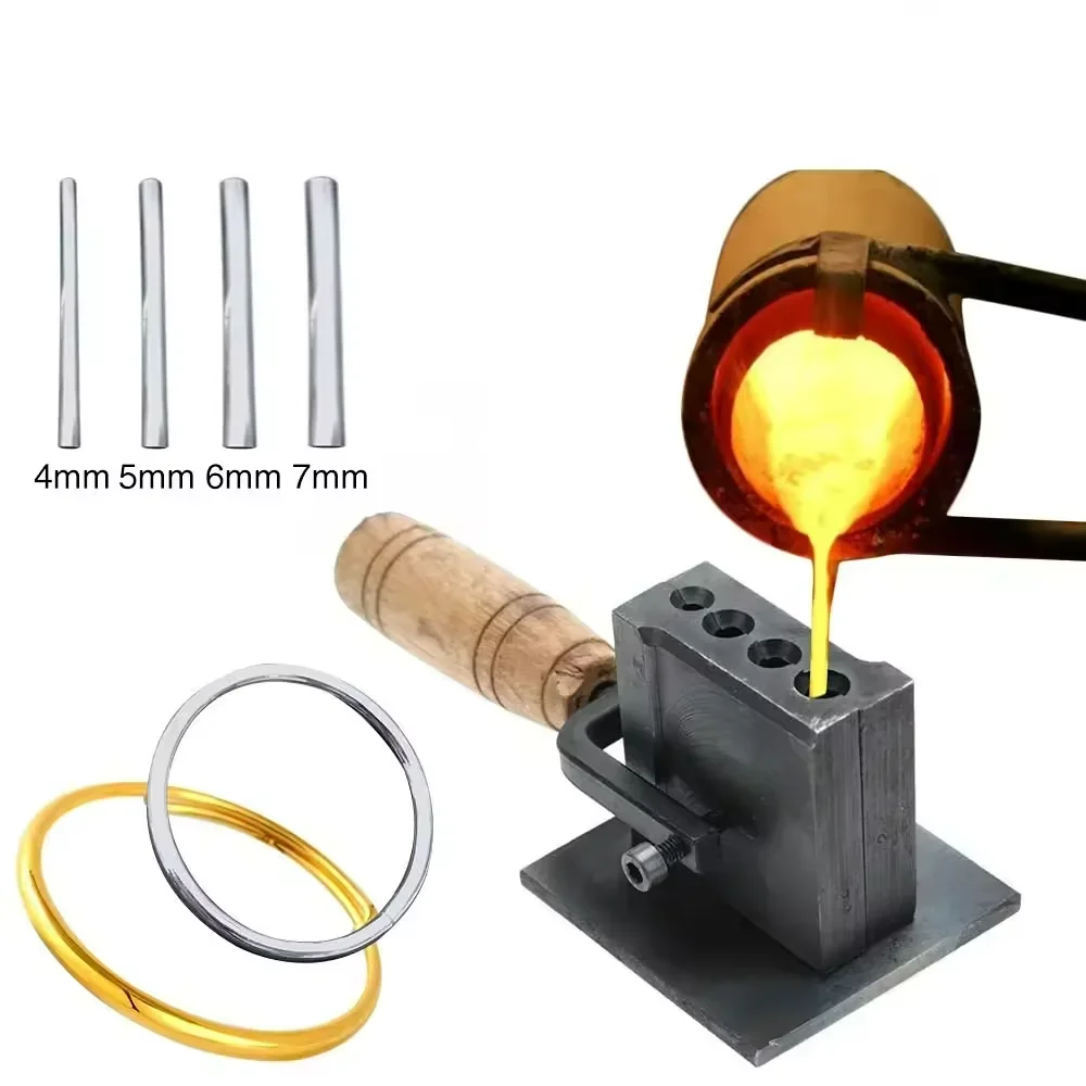 전문적인 주철 주괴 몰드(나무 손잡이 포함) 금은 제련 및 정제 금속 공예 제작용 보석 주조 도구