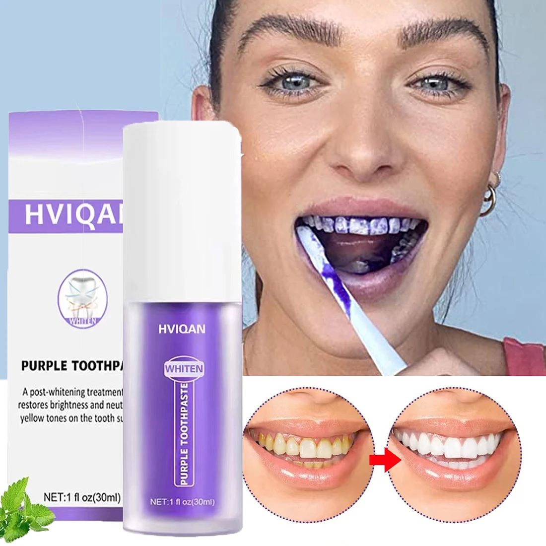 

V34 Purple Tooth Cleansing Mousse Bottled Press Toothpaste Refreshes Breath Whitens Teeth Stains Stains Removal Tooth Cleansing
