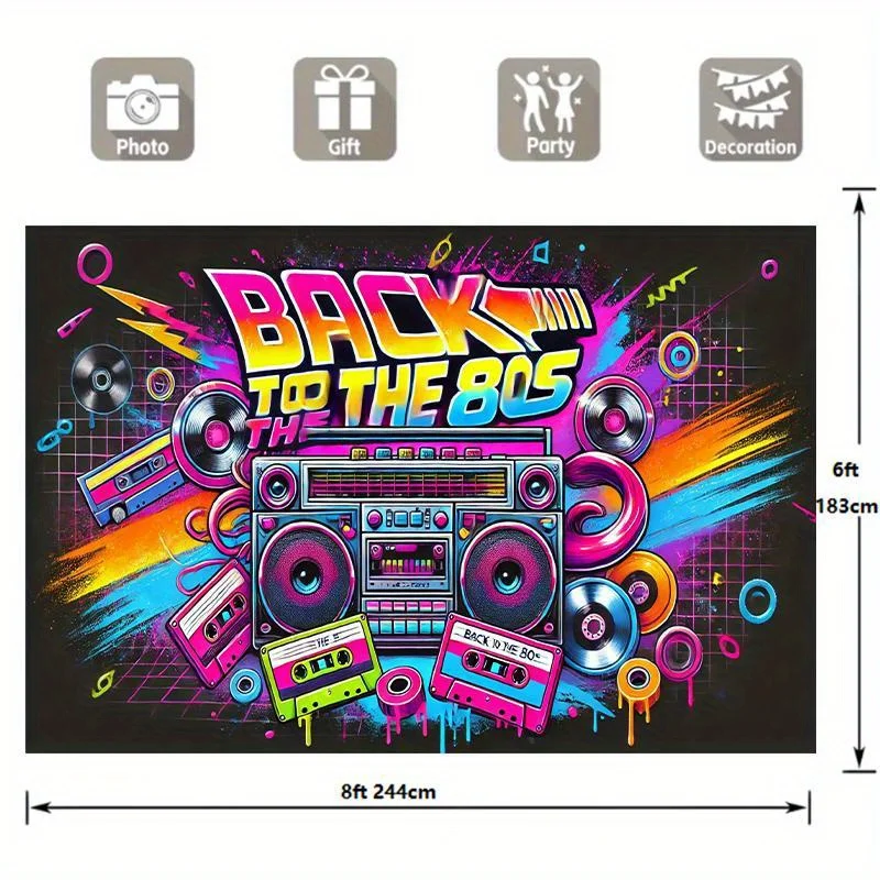 1 Stück, Retro-Party-Hintergrundtuch mit 1980er-Jahre – Polyester-Dekoration, geeignet zum Fotografieren und Feiern – Detail 4