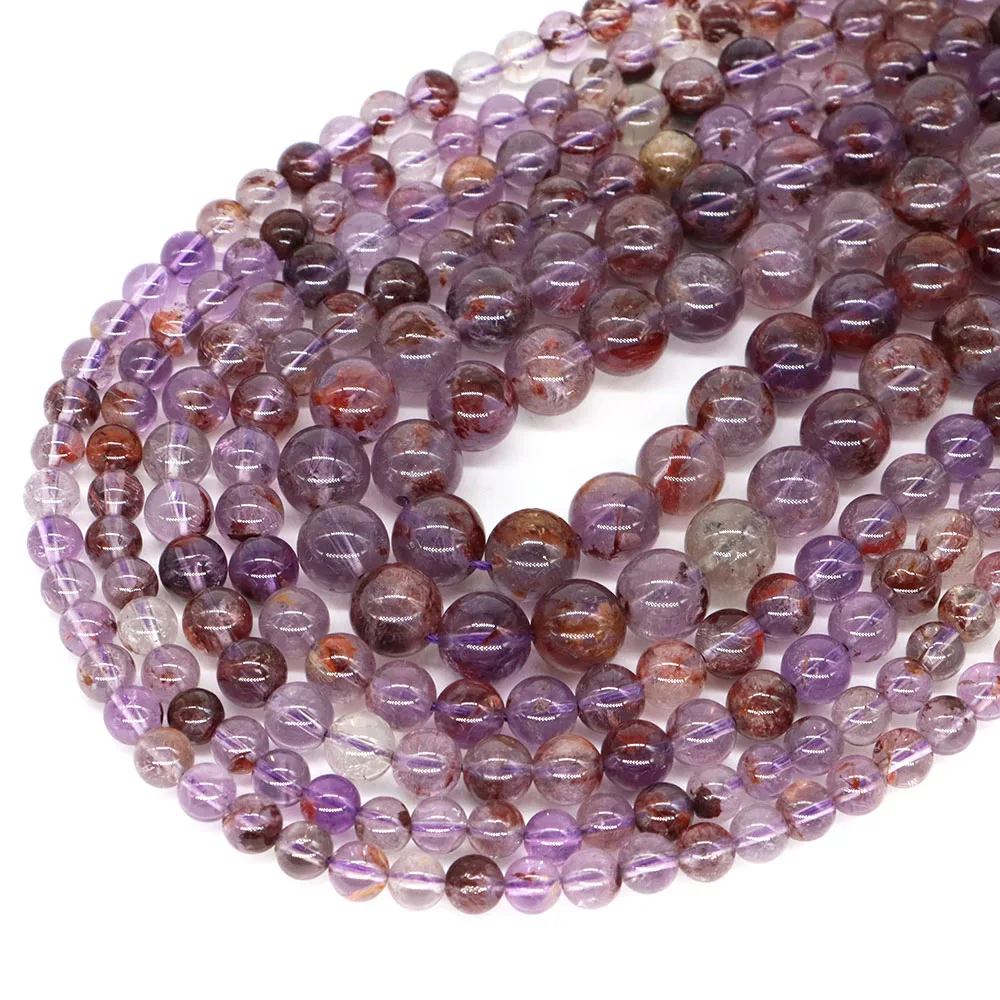 6mm 8mm 10mm 천연 퍼플 팬텀 쿼츠 스톤 비즈 루즈 크리스탈 비즈 쥬얼리 만들기 DIY 팔찌 귀걸이 액세서리