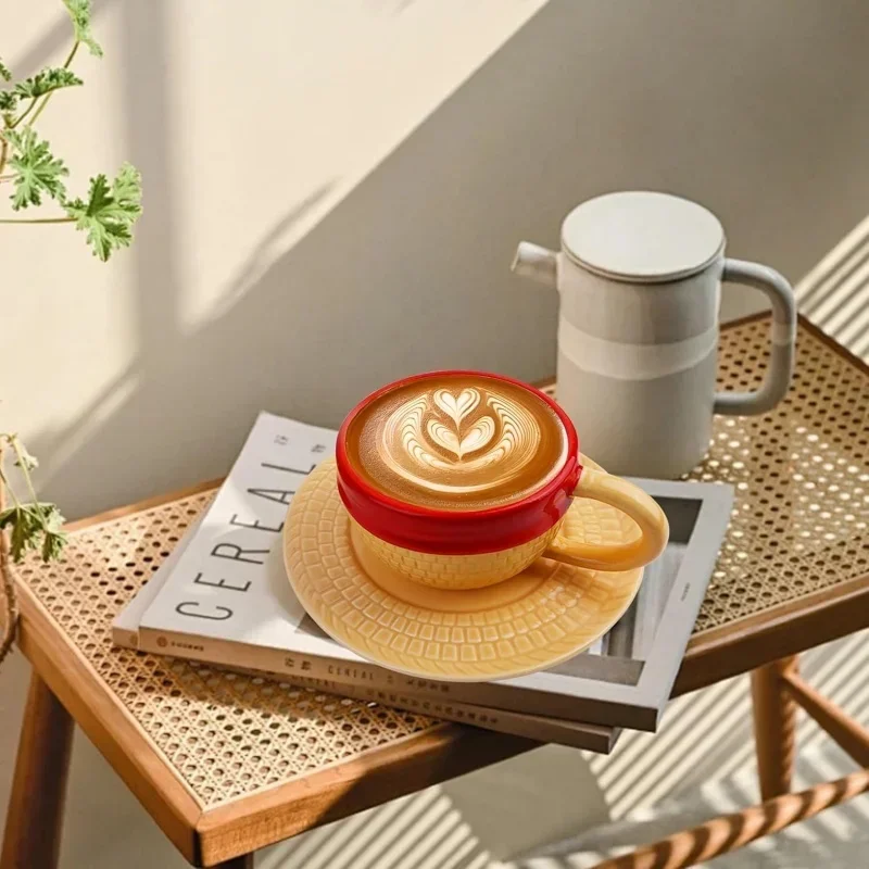 Quirky Cartoon Ceramic Mug and Saucer Set - Whimsical Breakfast Mug