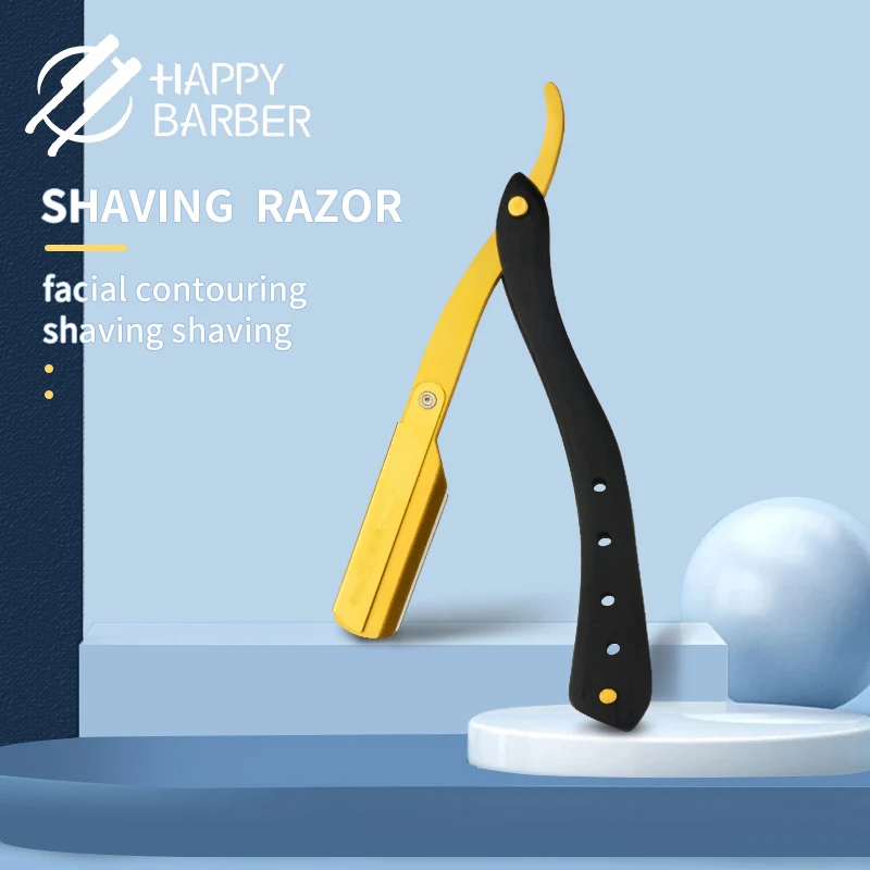 

Happy Barber Razor Wooden Manual Beard Shaving Razors Professional Straight Edge Stainless Steel Haircut Razor Blades Salon Tool