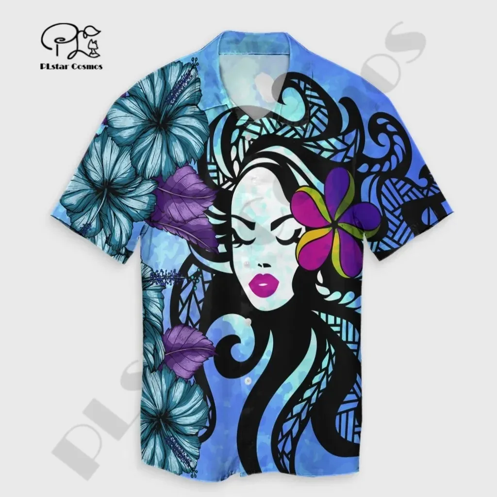 Newest 3Dprinted Sea Turtle Flower Polynesia Tattoo Hawaii Hawaiian Shirt Casual Unique Unisex Funny Sport Summer Streewear W-1