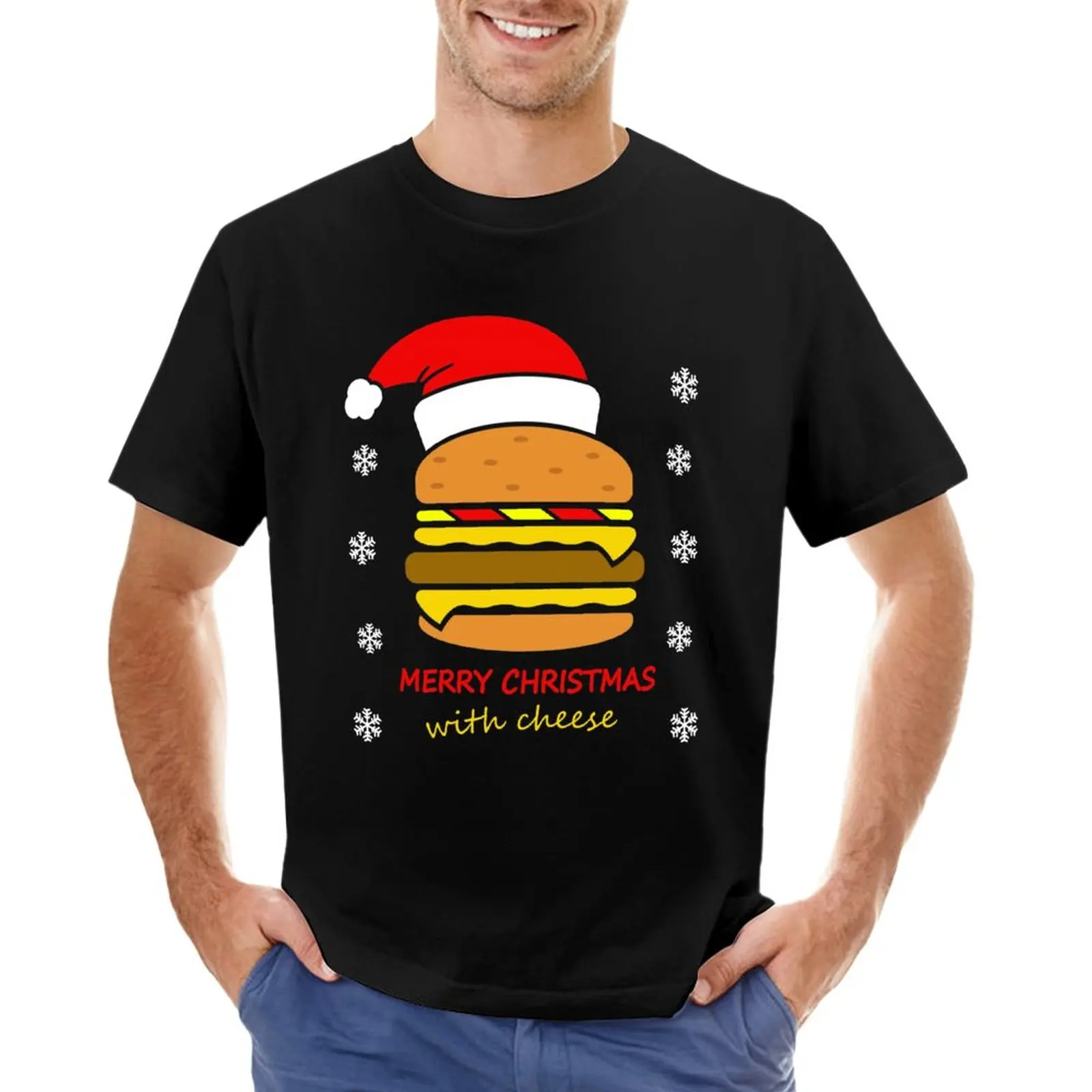 

Merry Christmas with Cheese Santa Hat T-Shirt summer clothes oversized aesthetic clothes men t shirt