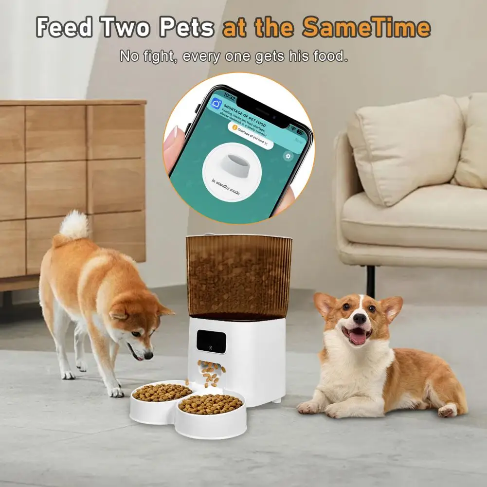 Smart Pet Feeder with Dual Bowls, WiFi APP Remote Control 5L Transparent Storage Bucket Automatic Cat Food Dispenser, Timed Quan 2