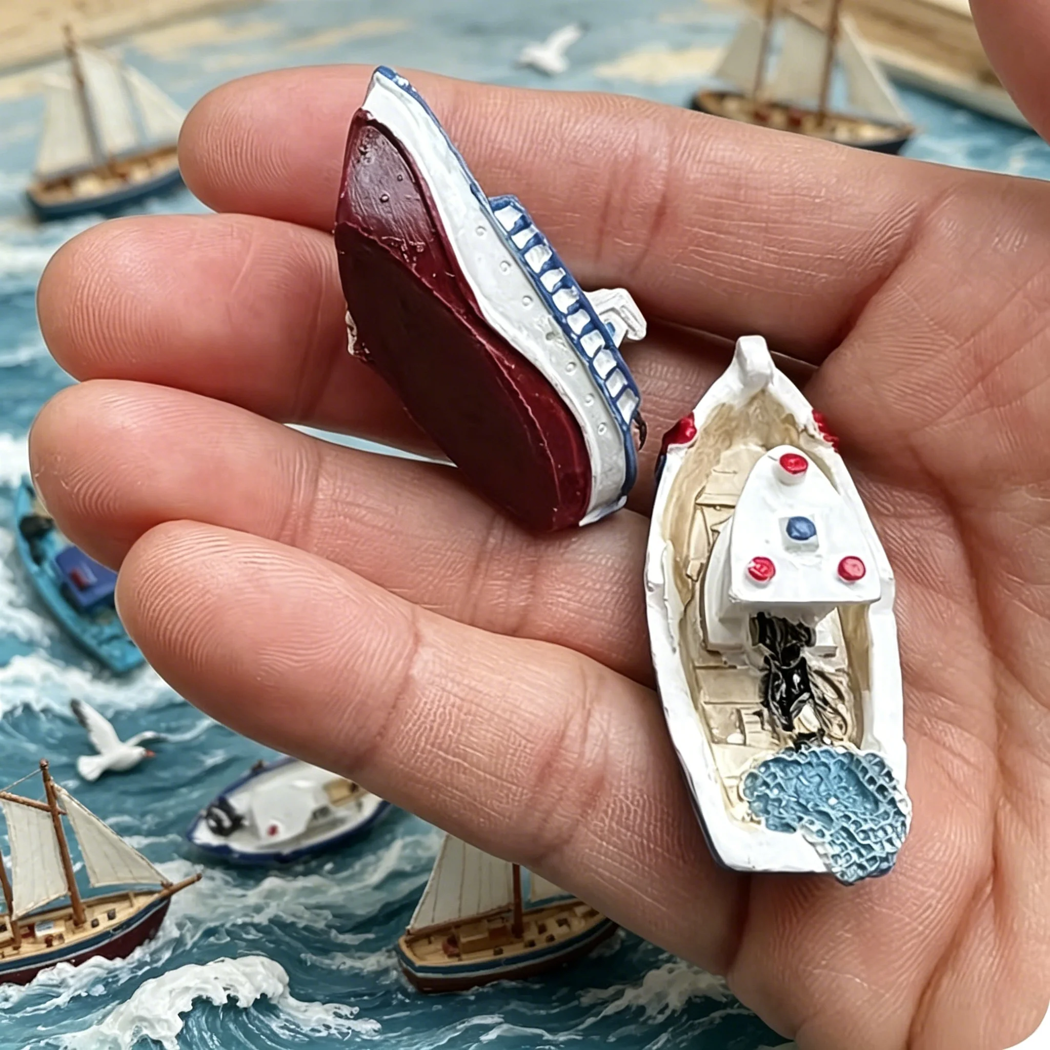 Nautical Mini Resin Boat Figurines for Micro Landscape and Dollhouse Decor