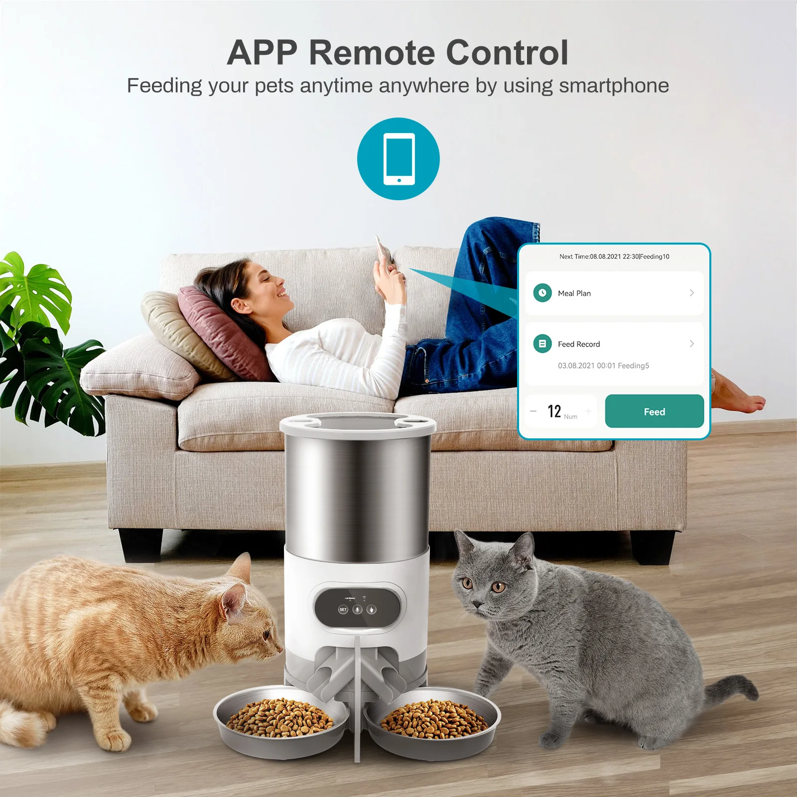 

4.5L Pet Cat Automatic Feeders WiFi App Control Auto Pet Feeders Dog Food Dispenser Pet Food Feeding Device Timing Remote Bowls