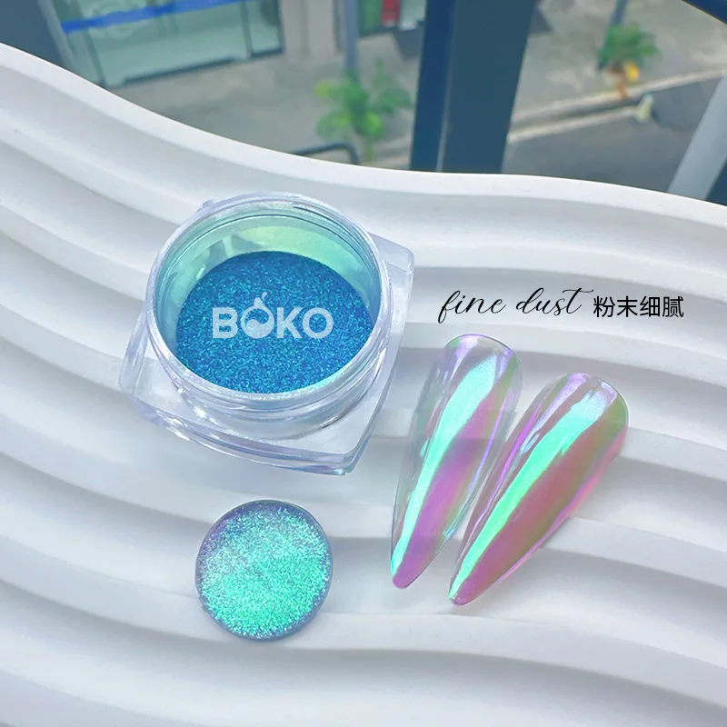BOKO Aurora Nail Fine Glitter Mirror Effect Powder Iridescent Rub Dust Mermaid Chameleon Manicure Decoration For UV Gel Polish