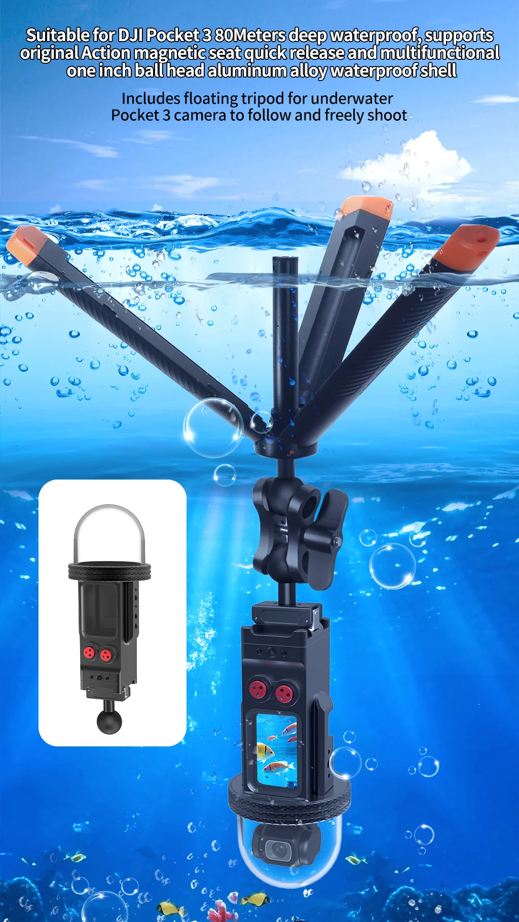 Für DJI Osmo Pocket 3 Wasserdichtes Gehäuse 80 m Aluminium Magnetische Schnellverschluss-Halterung Kamera Schutzgehäuse Unterwasser-Tauchset – Detail 20