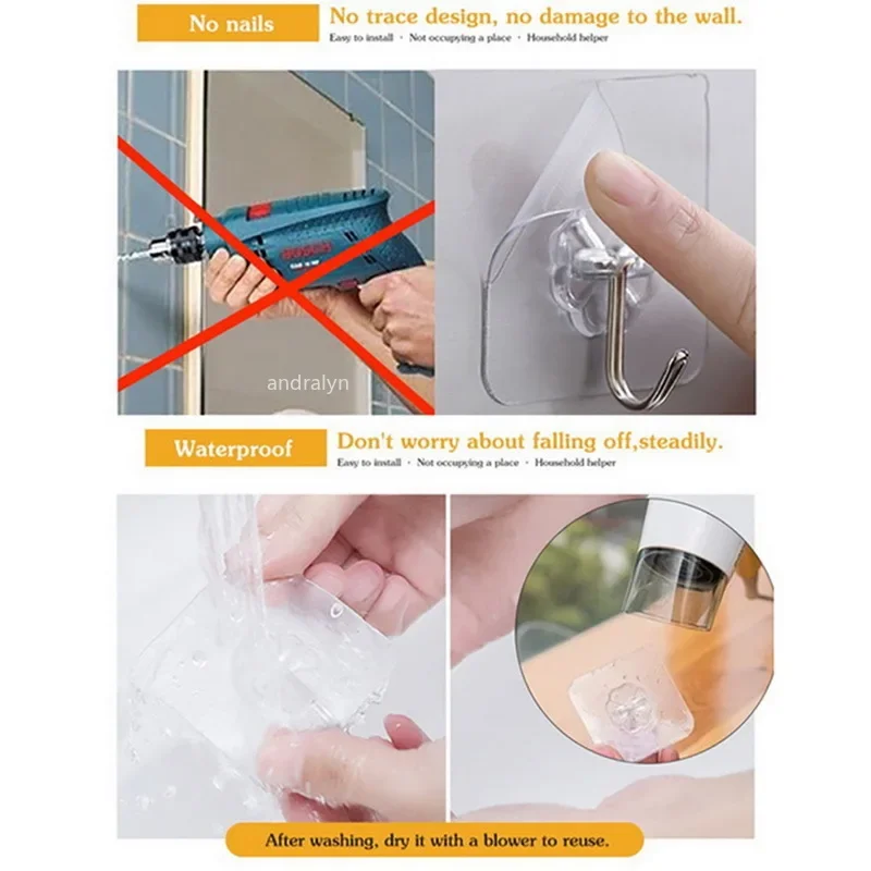 Transparent Hooks Stainless Steel Strong Self Adhesive Wall Hangers Hook for Kitchen Bathroom Door Wall Multi-Function Organizer 4