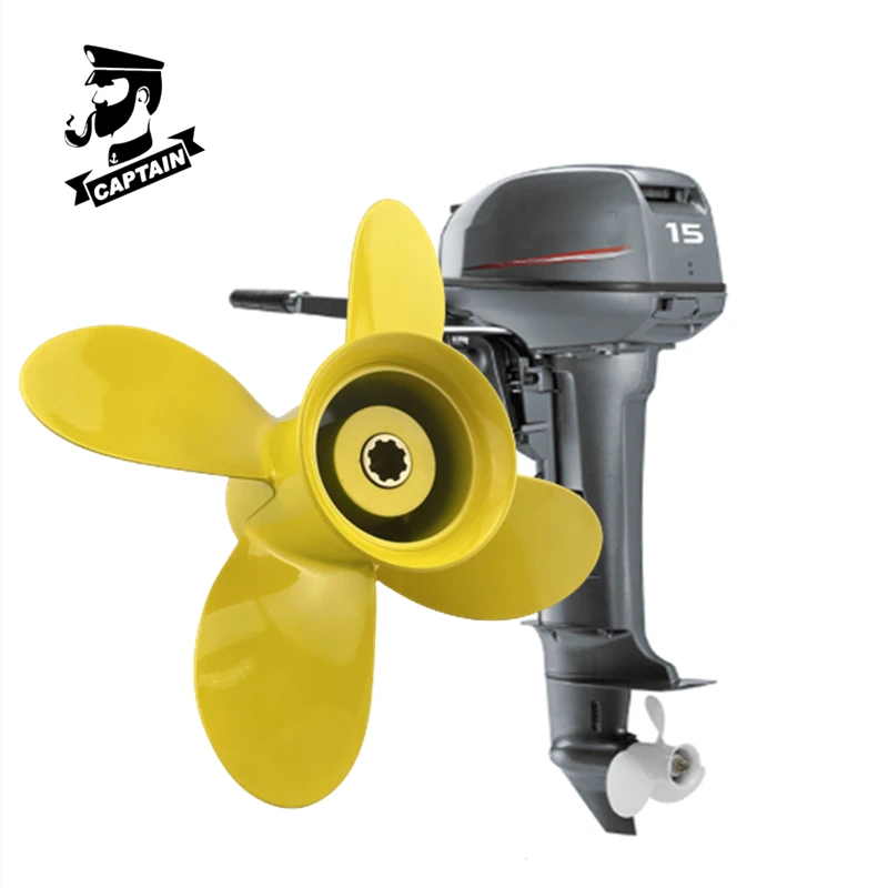 Captain Marine Boat Propeller 9 1/4X10 Fit Yamaha Honda Outboard Engine 8HP 9.9HP 15HP 20HP Aluminum Propeller 8 Spline 4 Blades