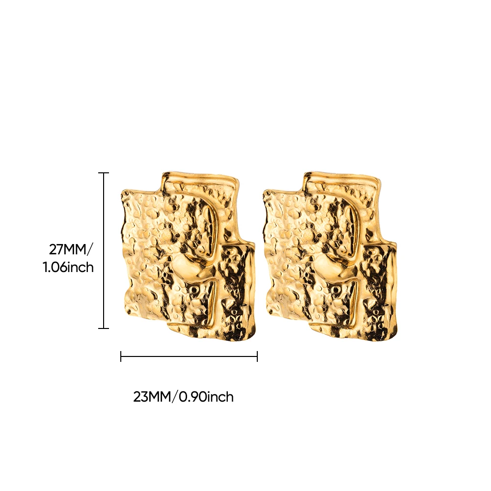 Stainless Steel Irregular Square Texture Stud Earrings for Women