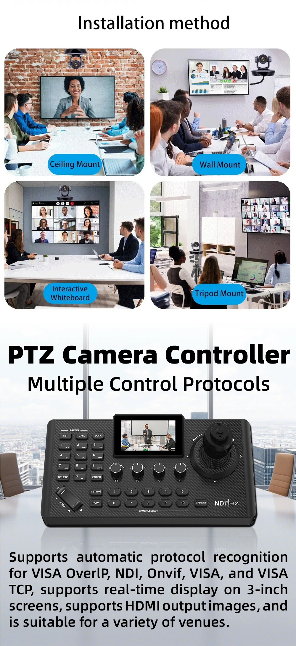 Video Conference Camera Kit 4K PTZ Camera 20X Zoom NDI SDI HDMI IP USB Church li
