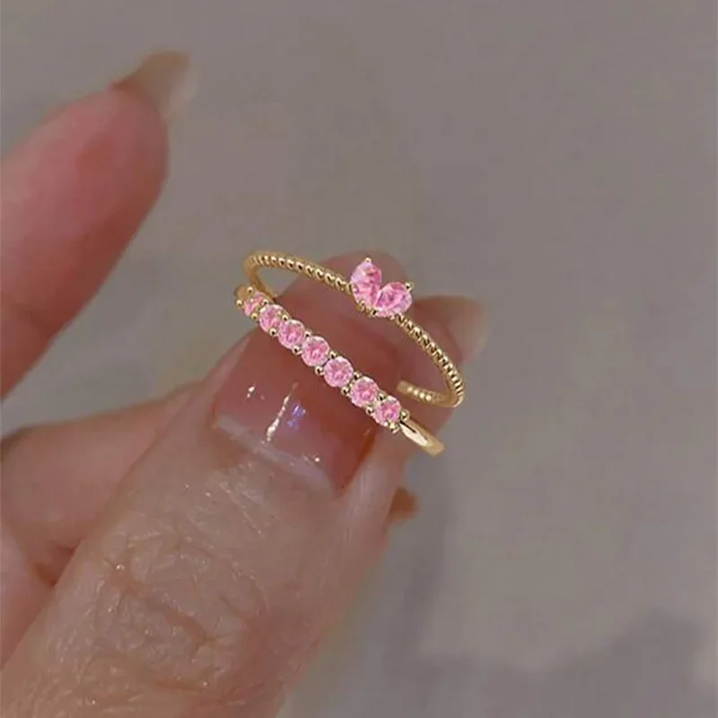 Luxury Zircon Heart Rings for Women Opening Adjustable Weave Rhinestone Ring Engagement Wedding Jewelry Fashion Girlfriend Gifts 2