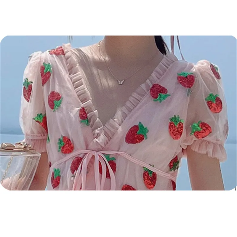 فستان “فراولة الصيف” طويل بكشكش تول