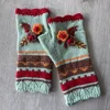 Autumn and Winter Women's Fingerless Floral Warm Hand Hook Gloves Pair