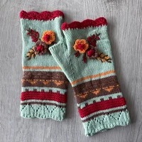 Autumn and Winter Women's Fingerless Floral Warm Hand Hook Gloves Pair