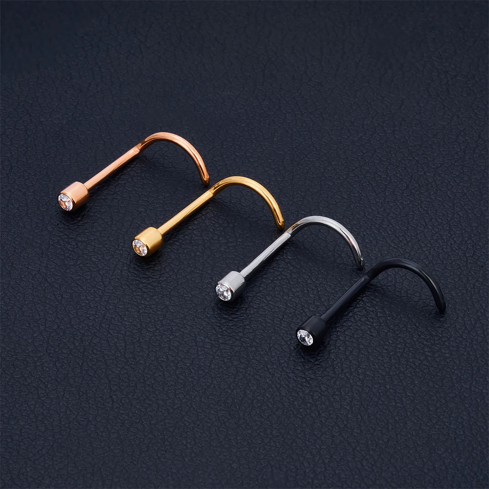 100pcs/lot G23 Titanium Gem Bone Nose Stud Nostril Piercings CZ Screw Stud Earring Nose Pircing Nariz Body Jewelry