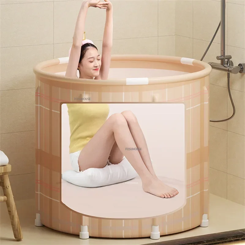 Small Apartment Bathroom Foldable Bathtub Homehold Portable Bathtub For Adults Round Bath Barrel Hot Sauna Bath Artifact