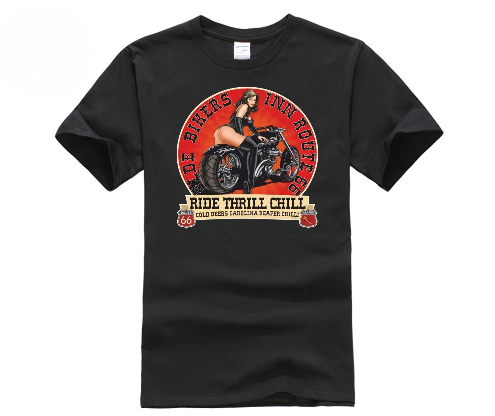 2024 Brand Men Fashion Pure Cotton Round Collar Bikers Inn Route 66 T Shirt Moto Motor Biker Easy Rider Chopper Tee Shirt