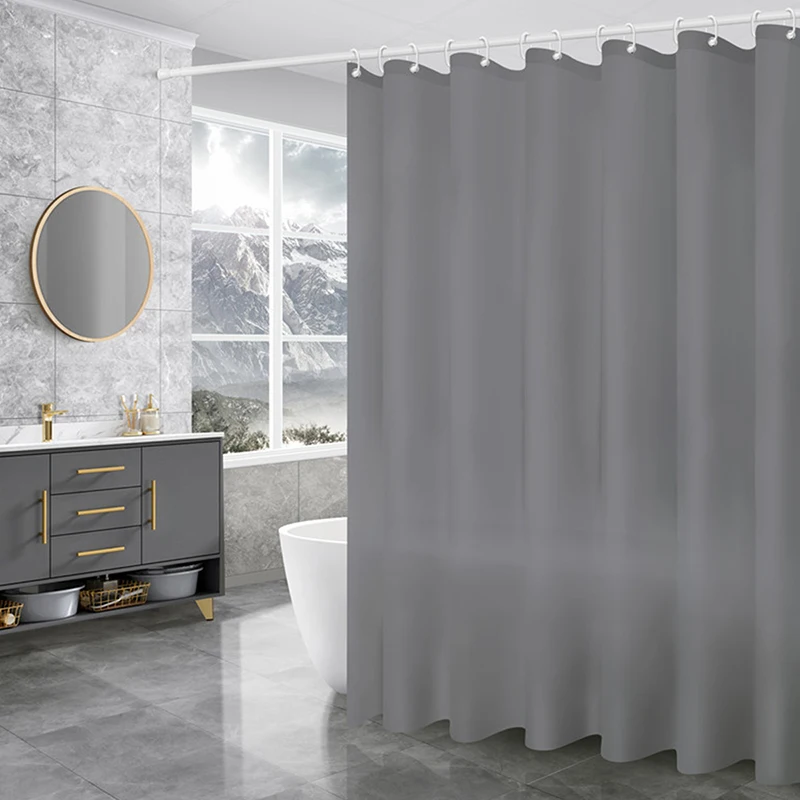 A gray shower curtain, waterproof, moisture-proof, suitable for the bathroom, balcony, metal buttonhole, with hooks, multi-size