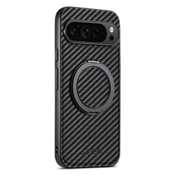 360 - Degree Rotating Magnetic Carbon Fiber Textured Shockproof Case with MagSafe Compatibility - Google Pixel 8 Pro (Black)