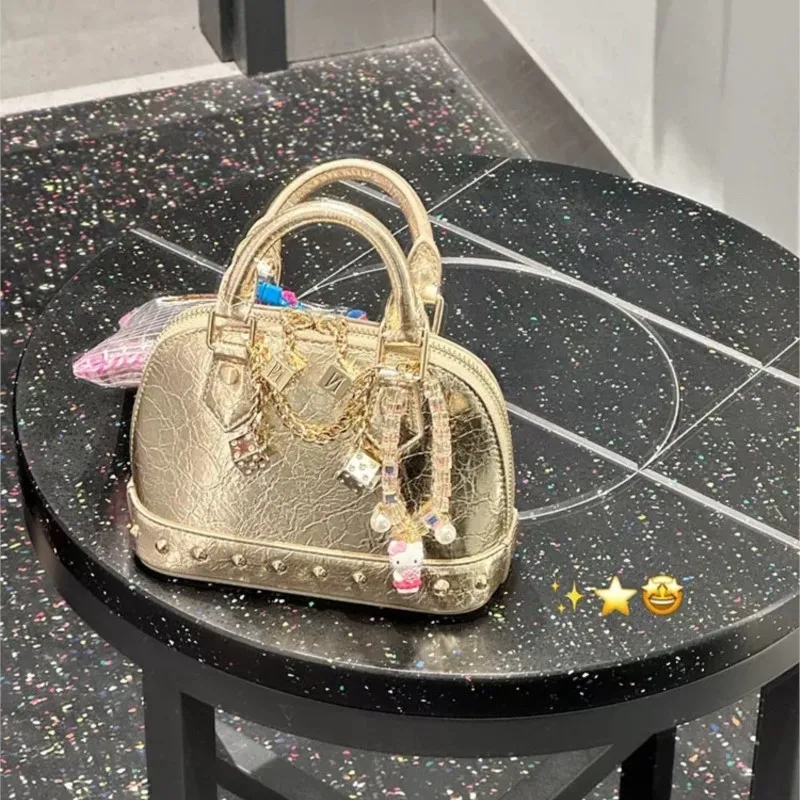 JIAERDI Versatile Gold Shell Bag Purse Women Vintage Chain Leather Y2k Hand Bag Female Retro Casual Crossbody Bags Wallets New