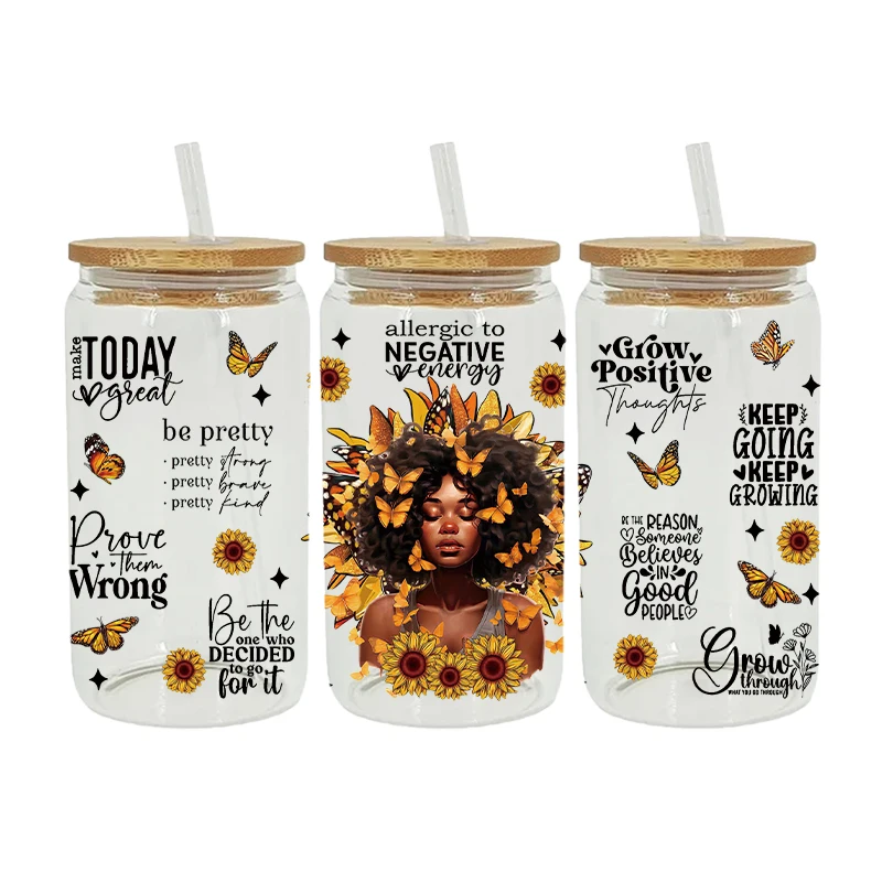 UV DTF Transfer Sticker Black Girl For The 16oz Libbey Glasses Wraps Bottles Cup Can DIY Waterproof Decals D13927