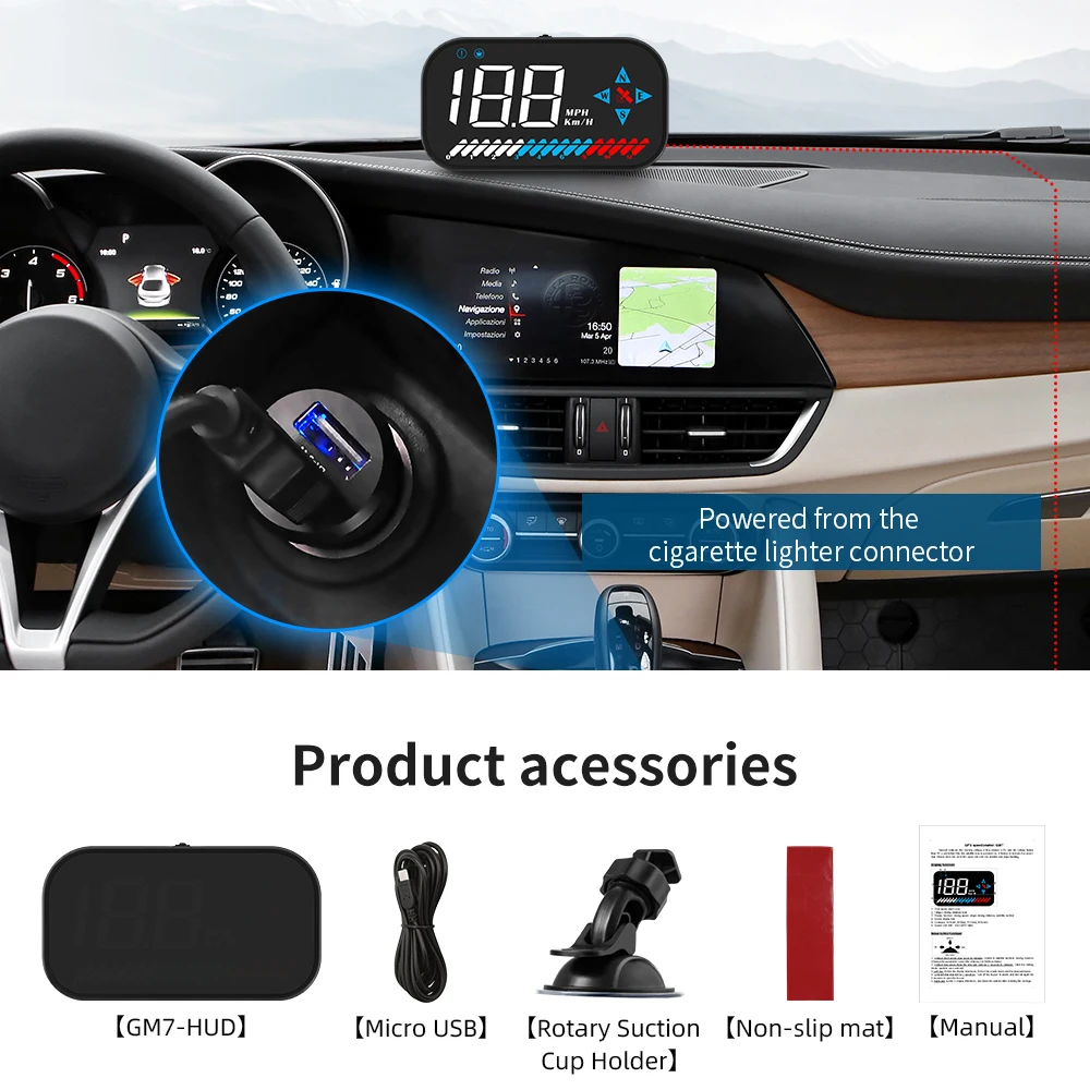 WY GM7 GPS HUD  ӵ ÷  ÷,    Ʈ, KMH MPH ϸ,  Ÿ,    ÷