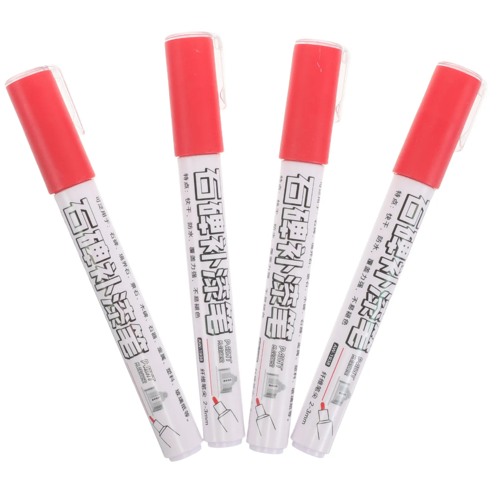 4Pcs 스톤 페인트 마커 묘비 쓰기 펜 방수 오일 기반 레드 기념물 복원 묘비 터치업 화강암 묘비