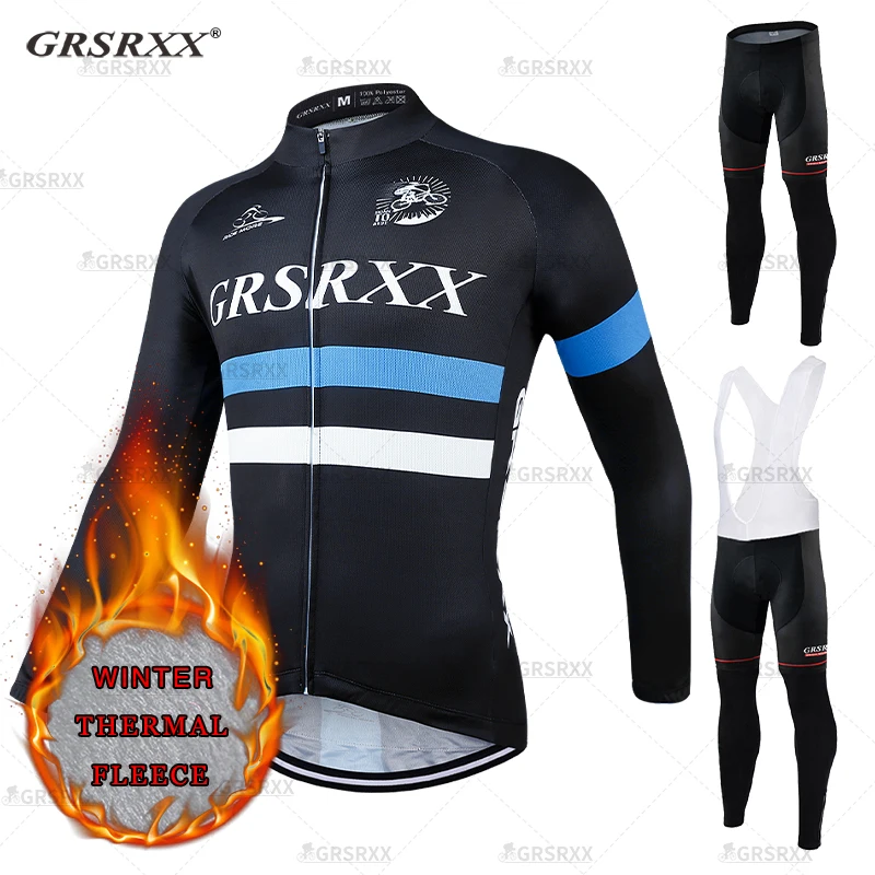 

GRSRXX Men Winter Thermal Fleece Cycling Jersey Set Long Sleeve Bicycle Clothing MTB Bike Wear Road Bicycle Racing Cycling Set