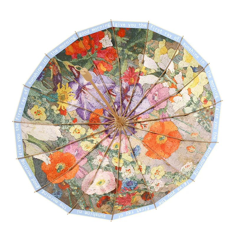 Folding Umbrella Sunshade Parasol Color Coating 3 Folding Oil Painting Sunscreen UV Protection Retro For Women