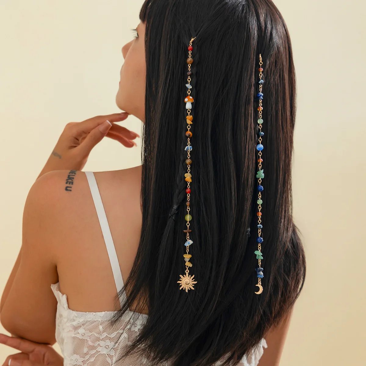 Boho Hair Chain Seashell Drusy Fringe Hair Jewelry Natural