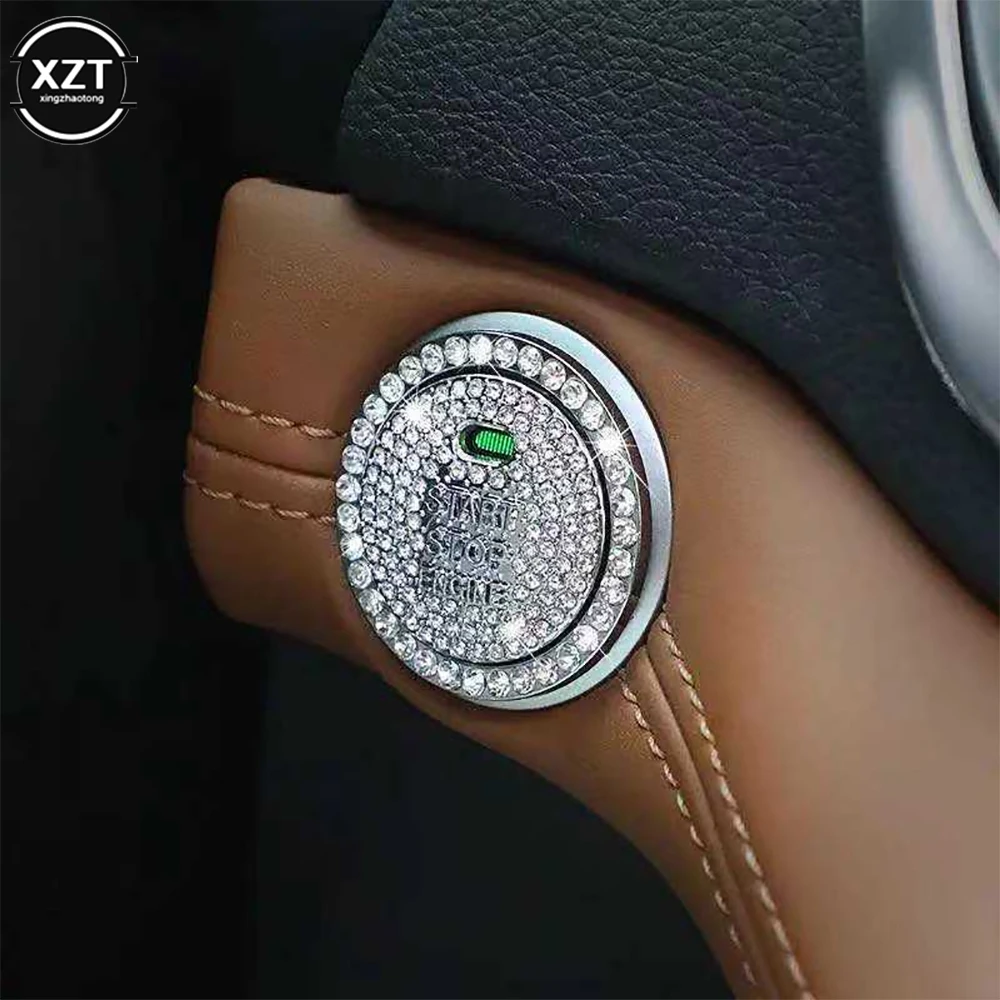 3D Metal Car One-click Start Button Interior Ignition Start Stop Button Protective Cover Crystal Decoration Car Accessories