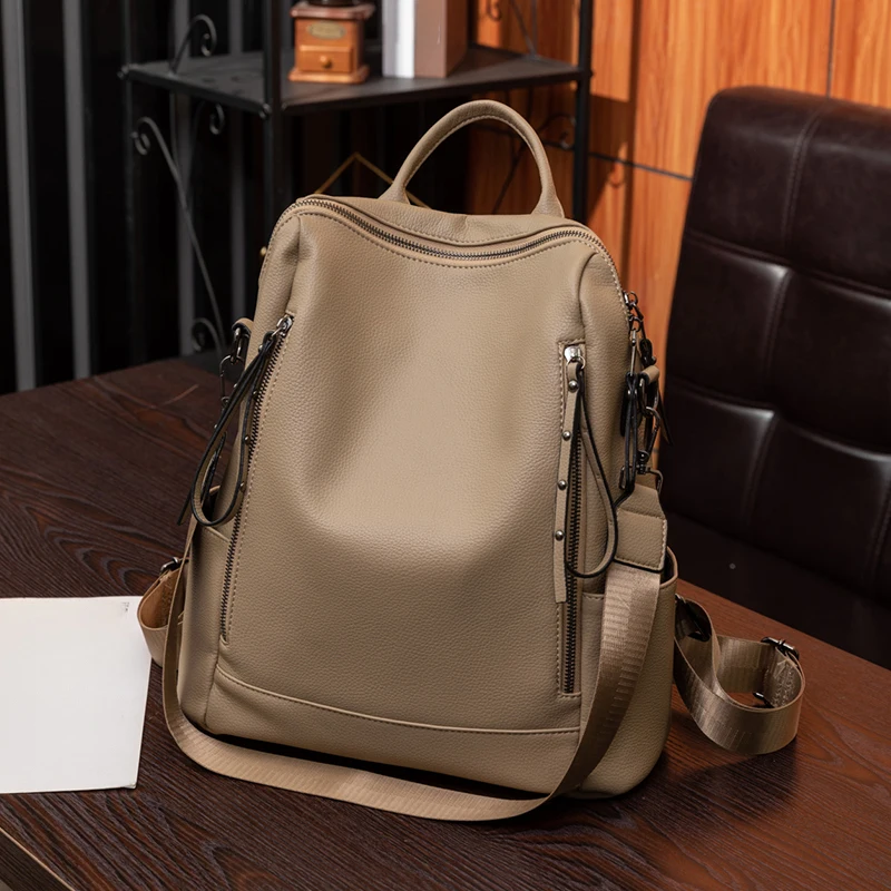 Large capacity retro style soft women's backpack, convertible shoulder bag, perfect for commuting and travel