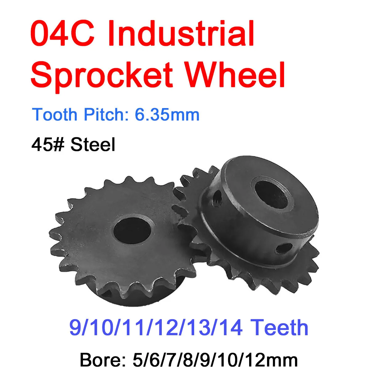 Transmission Gear Industrial Drive Sprocket 1Pcs 9-14 Teeth 04C / 25H Chain Gear 45# Steel Industrial Sprocket Wheel Motor Chain Drive Bore 5/6/8/10/12mm