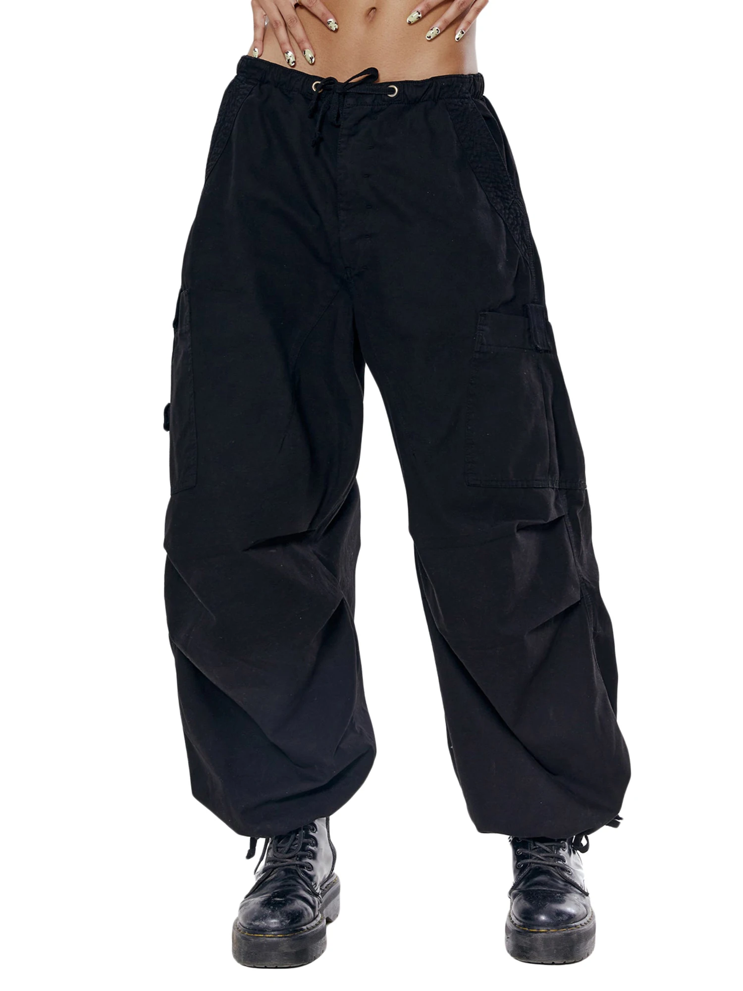 ZAFUL Women's Mid Rise Drawstring Cargo Pants Graphic Printed Windbreaker  Jogger Pants Loose Trousers