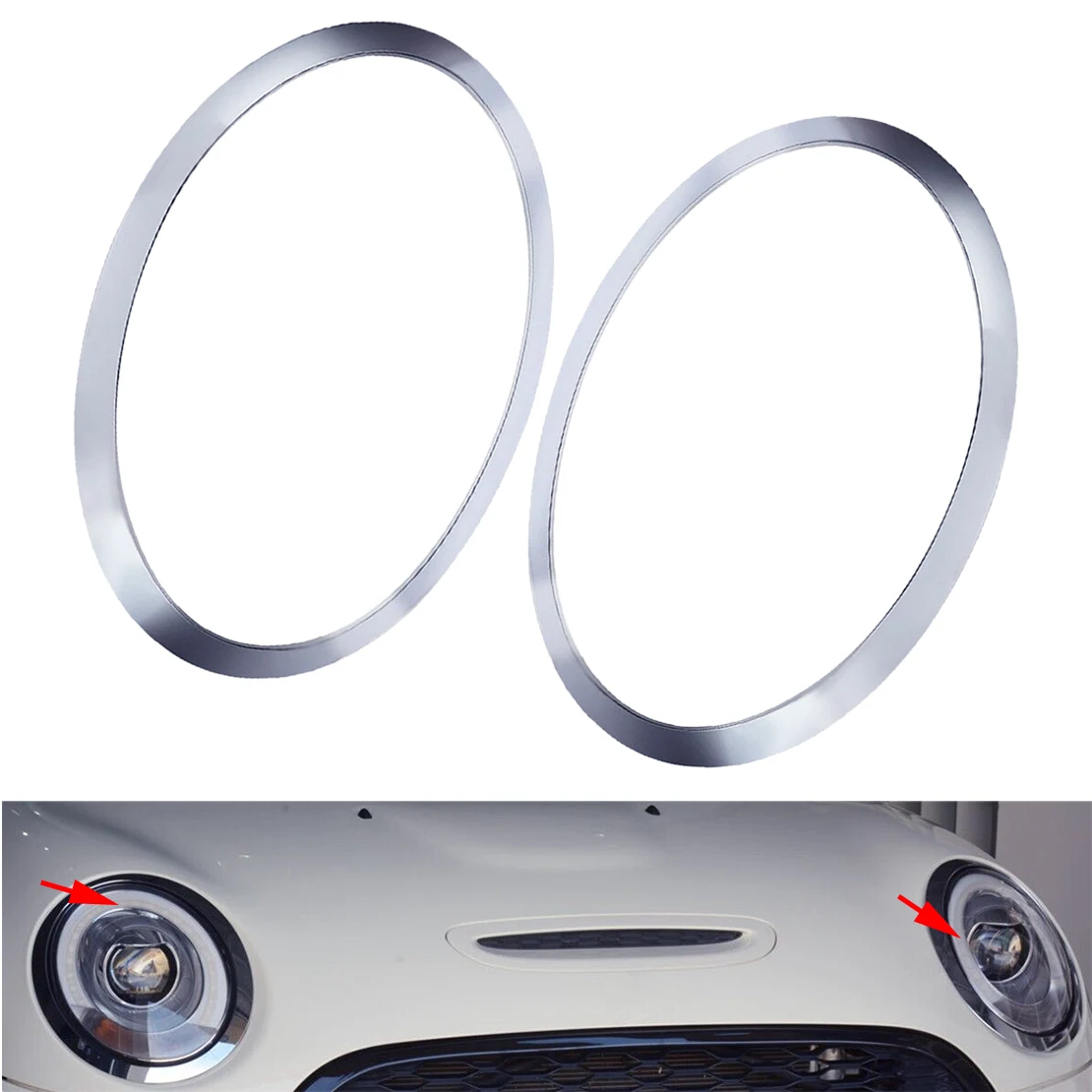 

51137300631 51137300632 1 Pair Car Front Headlight Bezel Covers Rings Trims Silver ABS Fit for Mini Cooper F55 F56 F57 Gen3
