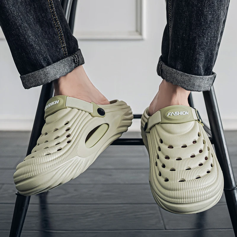 soft slippers,summer slippers,closed toe sandals Slippers for Men Driving Summer Dual-Purpose Operating Room Baotou Clogs Soft Sole Outer Wear Home Casual Coconut Sandals