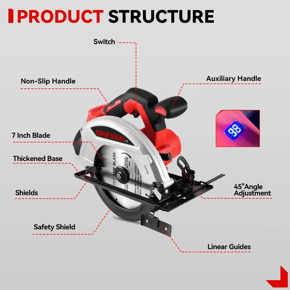Brushless 7Inch 185mm Electric Circular Saw 11000RPM Cordless Adjustable Angle Woodworking Cutting Tool For 21V 18VBattery electric saw electric circular saw