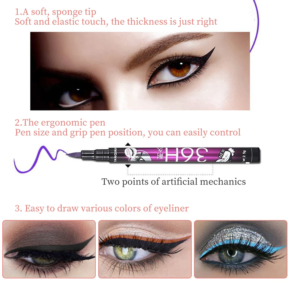 Wodoodporny Eyeliner w ołówku 36H długotrwała czarna płynny Eyeliner w kredce szybkoschnący bez kwitnienia kosmetyki narzędzie Eyeliner Aid