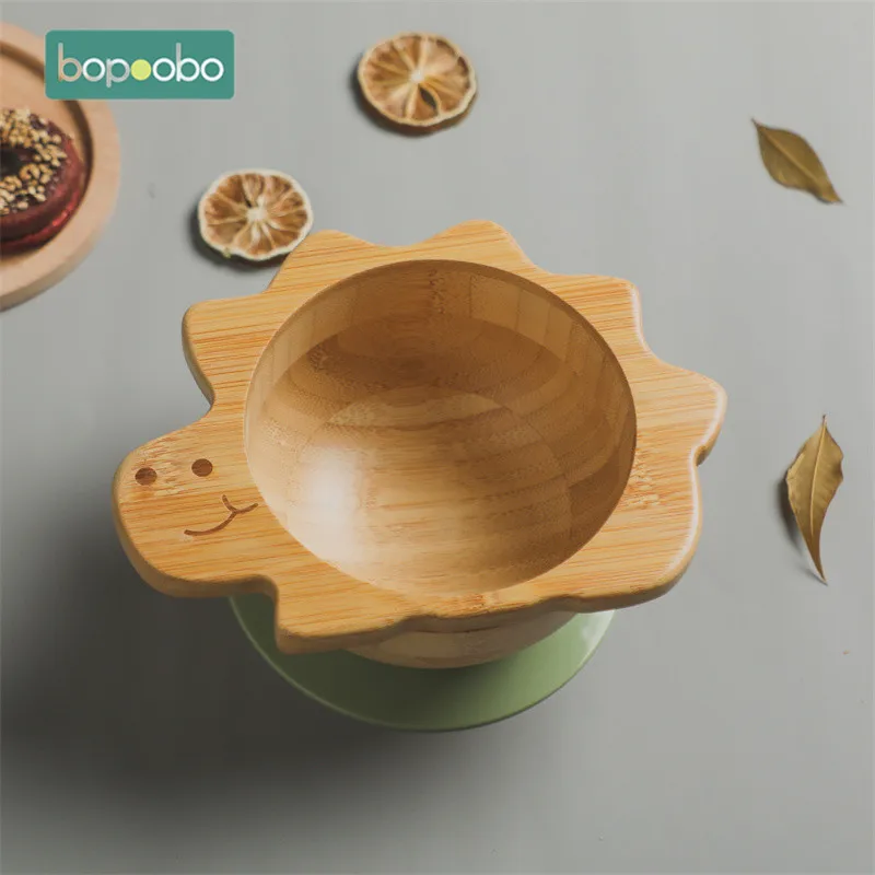 

Babies Cartoon Dinosaur Bowl Feeding Tool Bamboo Wooden Tableware BPA Free Silicone Spoon Children's Tableware Infant Birth Gift