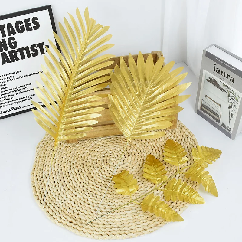 

5pcs Palm Leaf Artificial Golden Leaf Monstera Leaf Tail Leaf Plant Wedding Birthday Baby Shower Party Home Decoration Supplies
